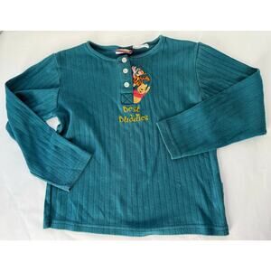 Vintage Disney Winnie the Pooh Best Buddies Green Long Sleeve Henley Kids 10/12